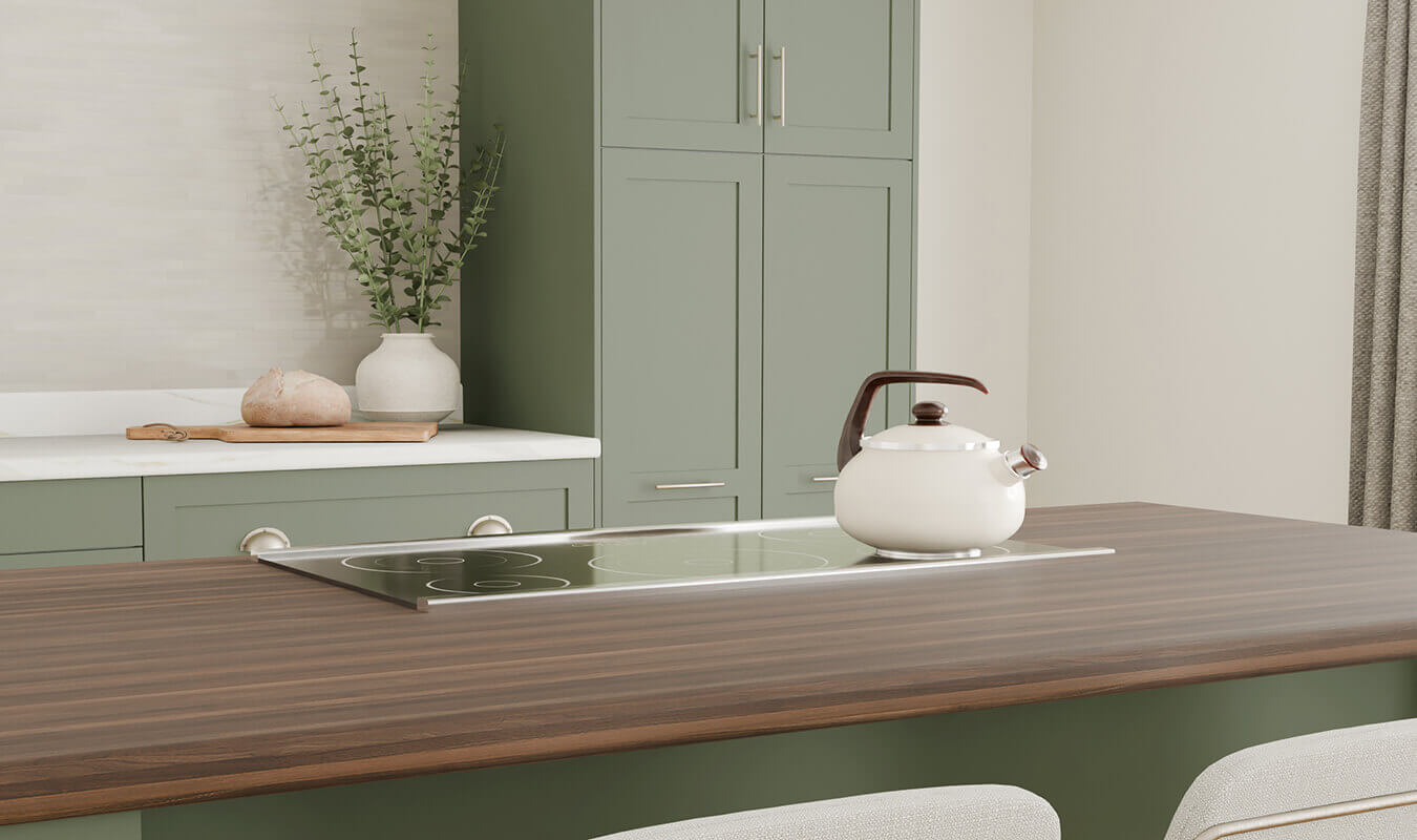 Walnut Butcherblock Laminate Countertop On Halmstad Sage Green Cabinets