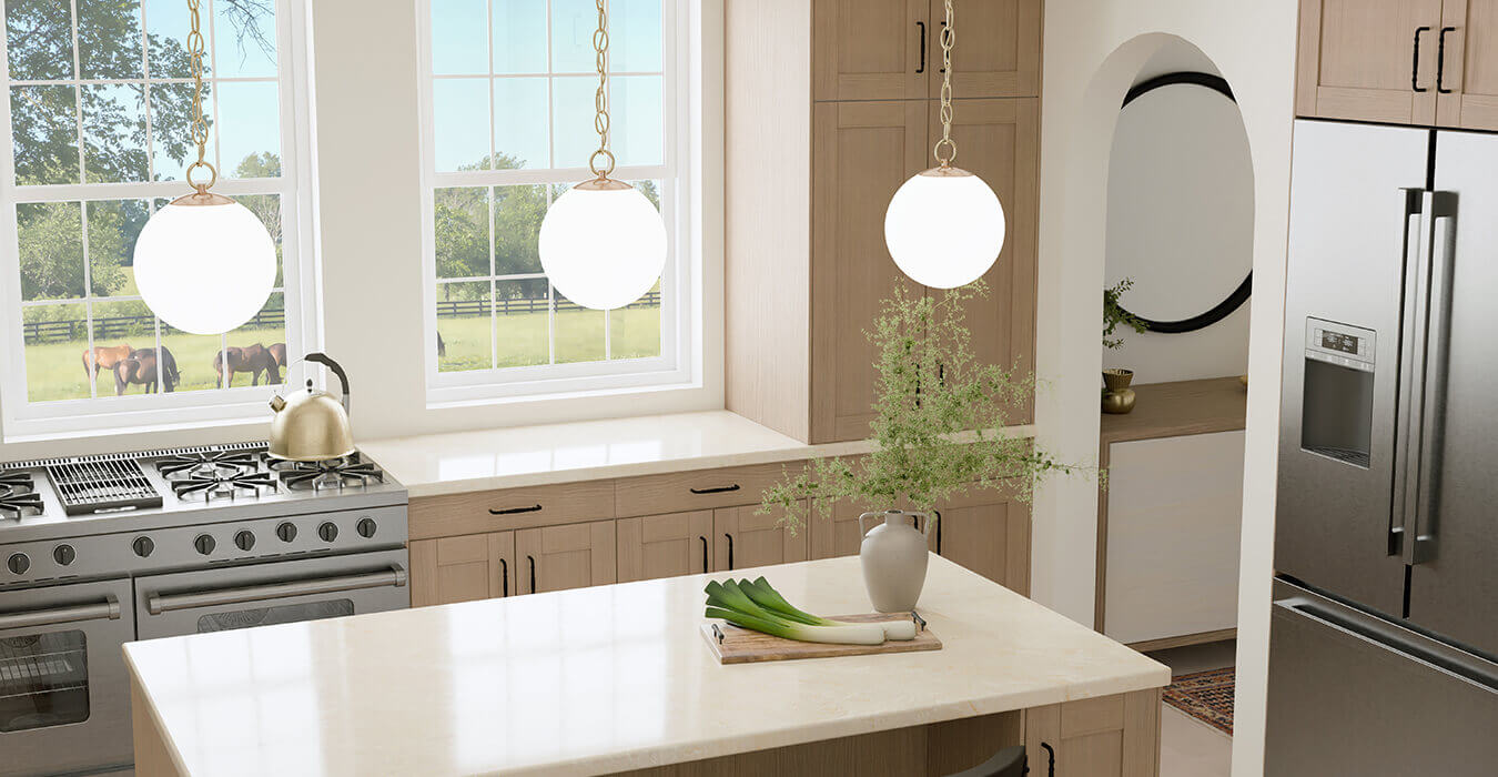 Malmo White Oak Cabinets With a Mahal Mist Quartz Countertop Kitchen